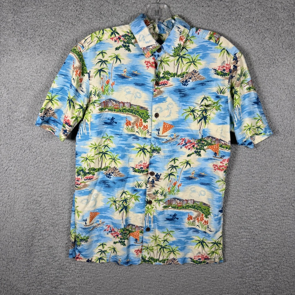 Tori Richard Disney Aulani Mens XS Blue Tropical Hidden Mickey Aloha Shirt
